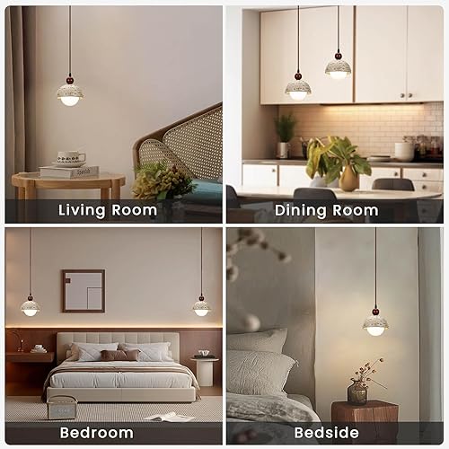 Miniatura 3 de Wabi Sabi - Lámpara colgante de travertino sintético, lámpara colgante de estilo nórdico japonés de 5.9 pulgadas, moderna mini lámpara de techo para