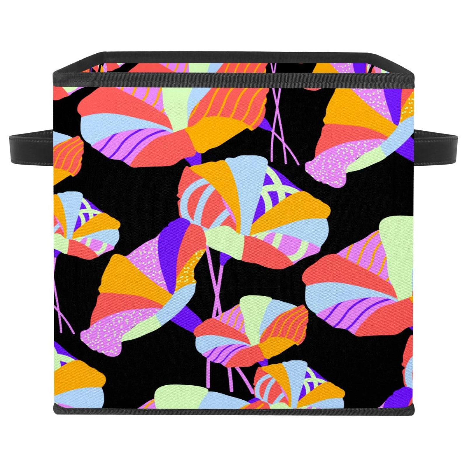Boîte de rangement pliable fleurie cube en tissu avec poignées pour vêtements et placard