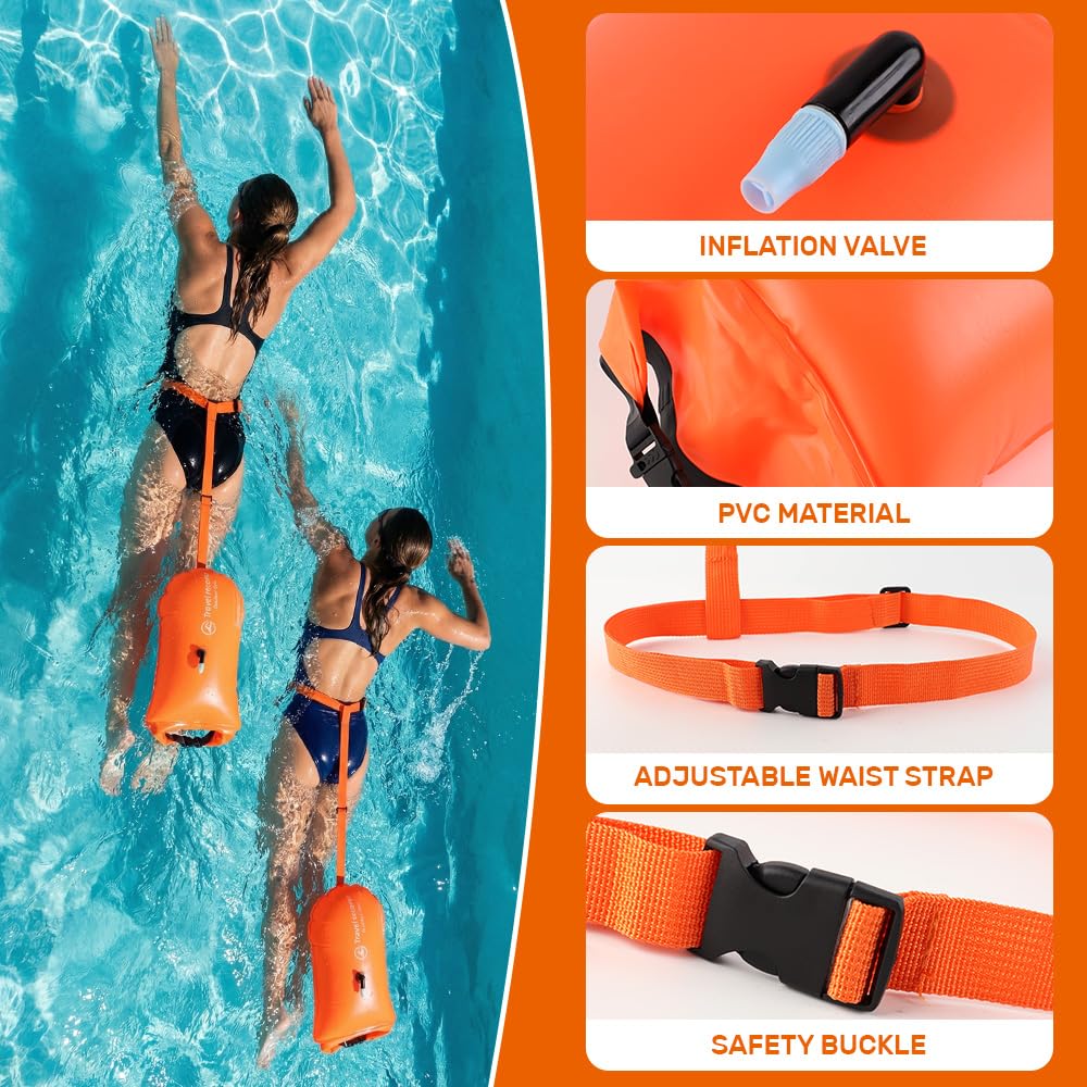 20L Boa nuoto acque libere, Boa nuoto con borsa impermeabile | Boe gonfiabili adatte per acque libere e triathlon, Custodia impermeabile per telefono inclusa, Arancione
