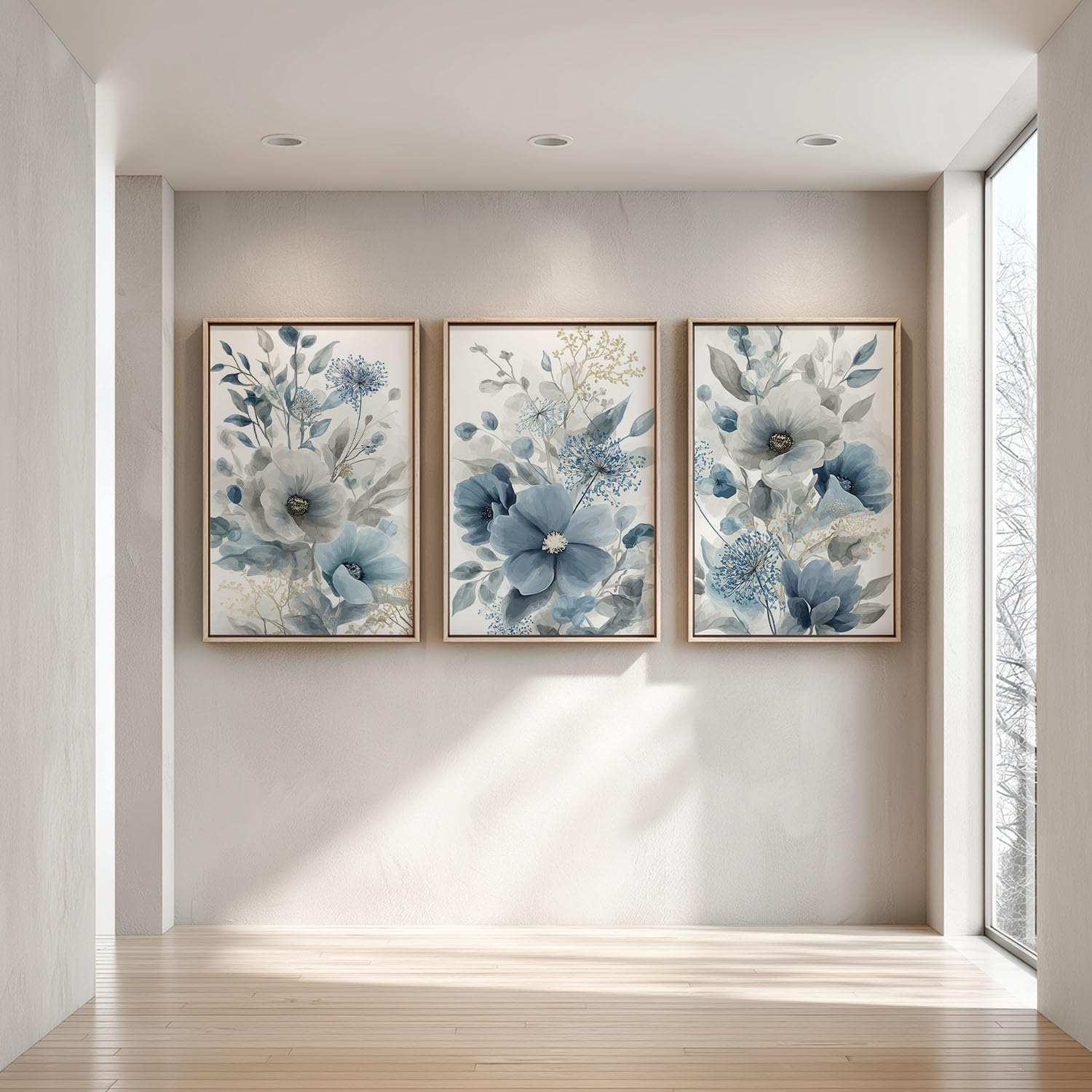 3 piezas de arte de pared floral suave para sala de estar o dormitorio, acuarela botánica, suave, acogedor, lienzo, cuadros para cocina, pasillo, escaleras, decoración, sin marco, 50 x 70 cm