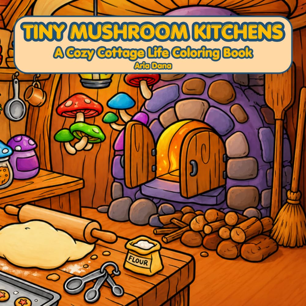 Tiny Mushroom Kitchens: A Cozy Cottage Life Coloring Book for Kids and Adults with Whimsical Relaxing Cottagecore Scenes (Mushroom Cottage Life Coloring Collection)