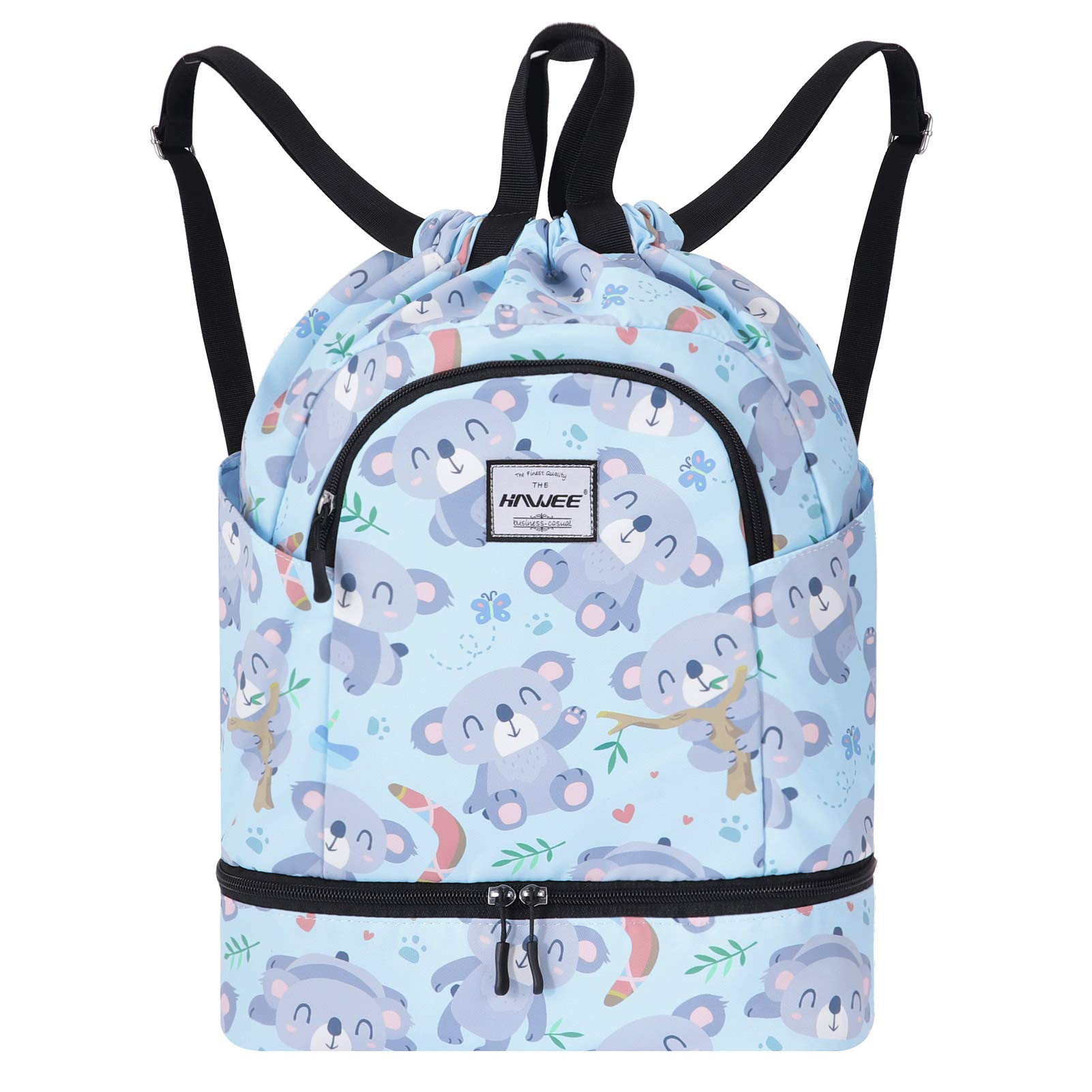 HAWEE Dry Wet Drawstring Backpack with Shoe Compartment for Women Adjustable Gym Bag