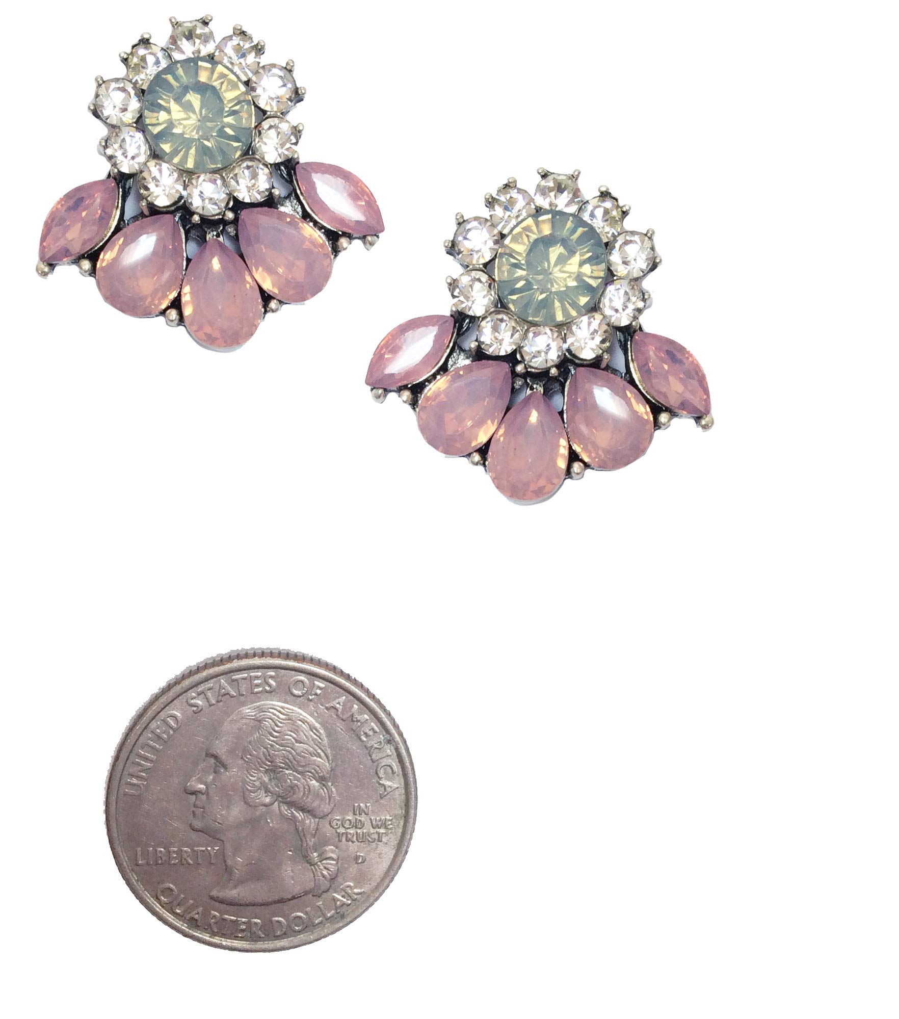 Secret for LongevityArt Deco Antique Vintage Style Pink Opal Rhinestone Bridal Bridesmaid Wedding Prom Cluster Earrings