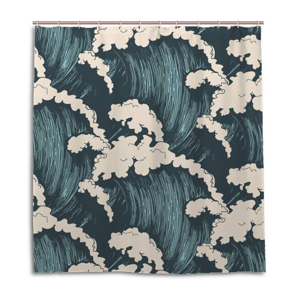 Rideau de douche étanche en polyester anti-moisissure vagues colorées 66 x 72 cm