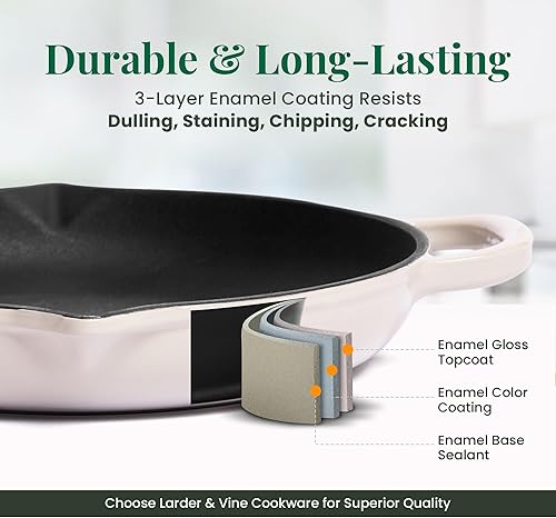 Miniatura 4 de Larder & Vine Sartén clásica de hierro fundido esmaltado, 10.6in (piedra)