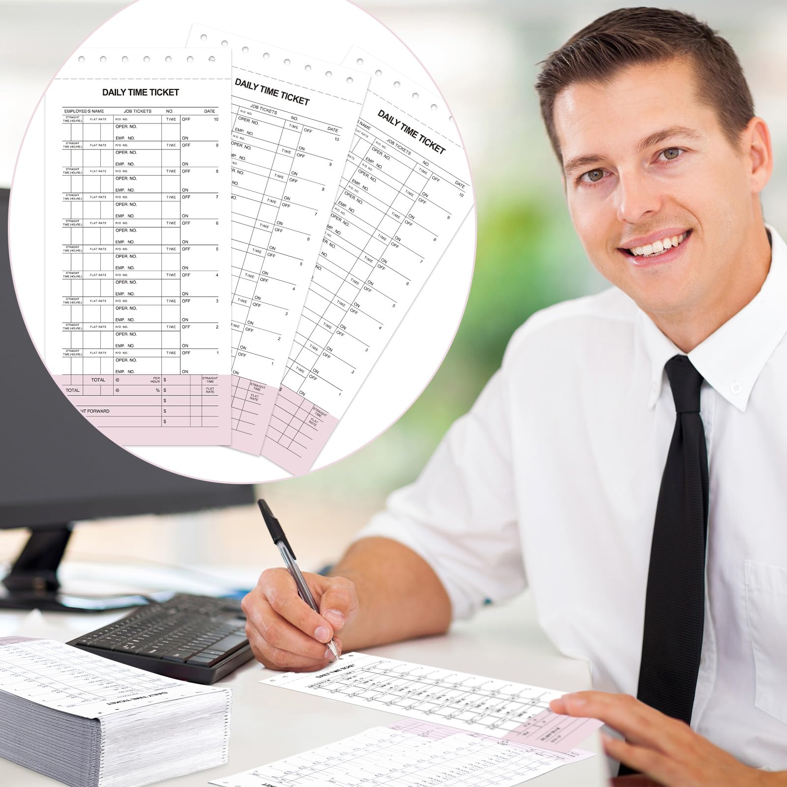 AmazingSpark Tageszeit- und Arbeitstickets, 12 Flaggenmechaniker-Zeitblätter, Karten für Mitarbeiter, Wochenformat, Reparaturwerkstatt, Büro, Geschäft, 11,4 x 24,9 cm, 500 Stück