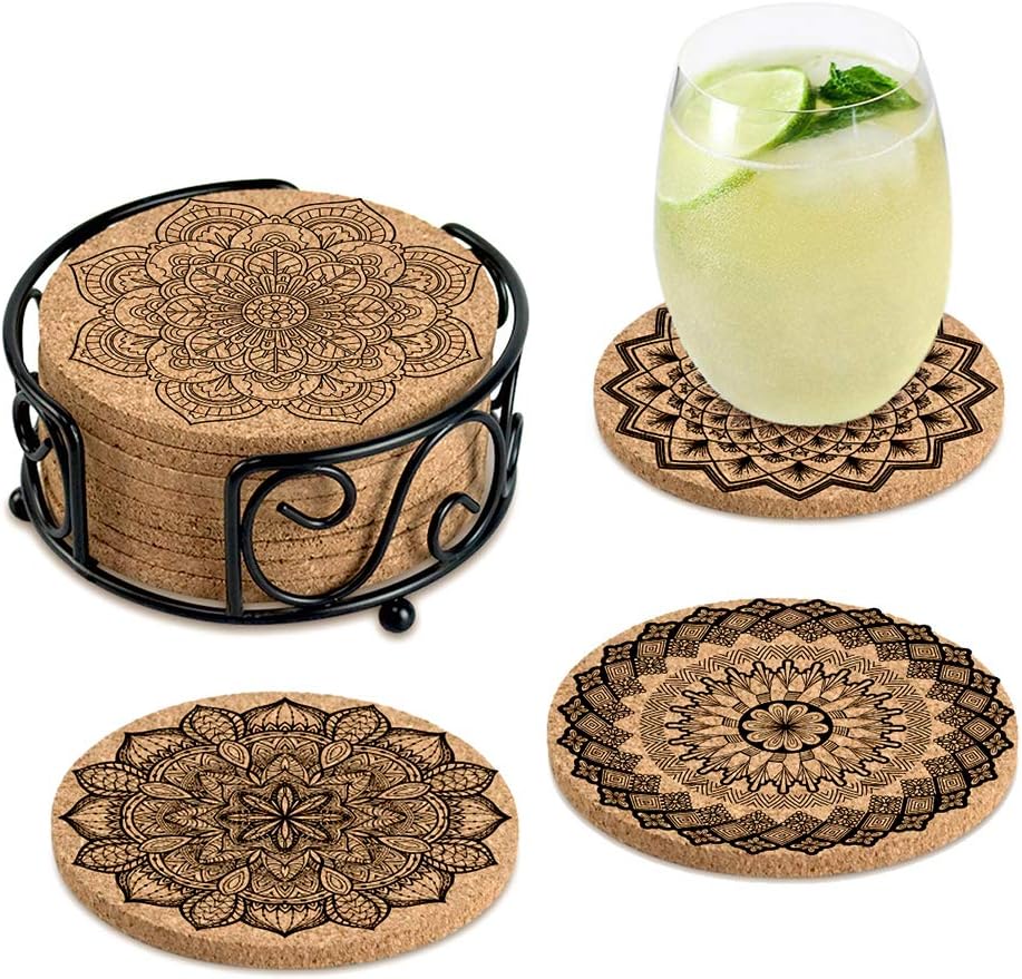 Coasters for Drinks Absorbent Cork Coasters with Holder Housewarming Gifts for New Home Present for Friends,Living Room Decor,Apartment Decor
