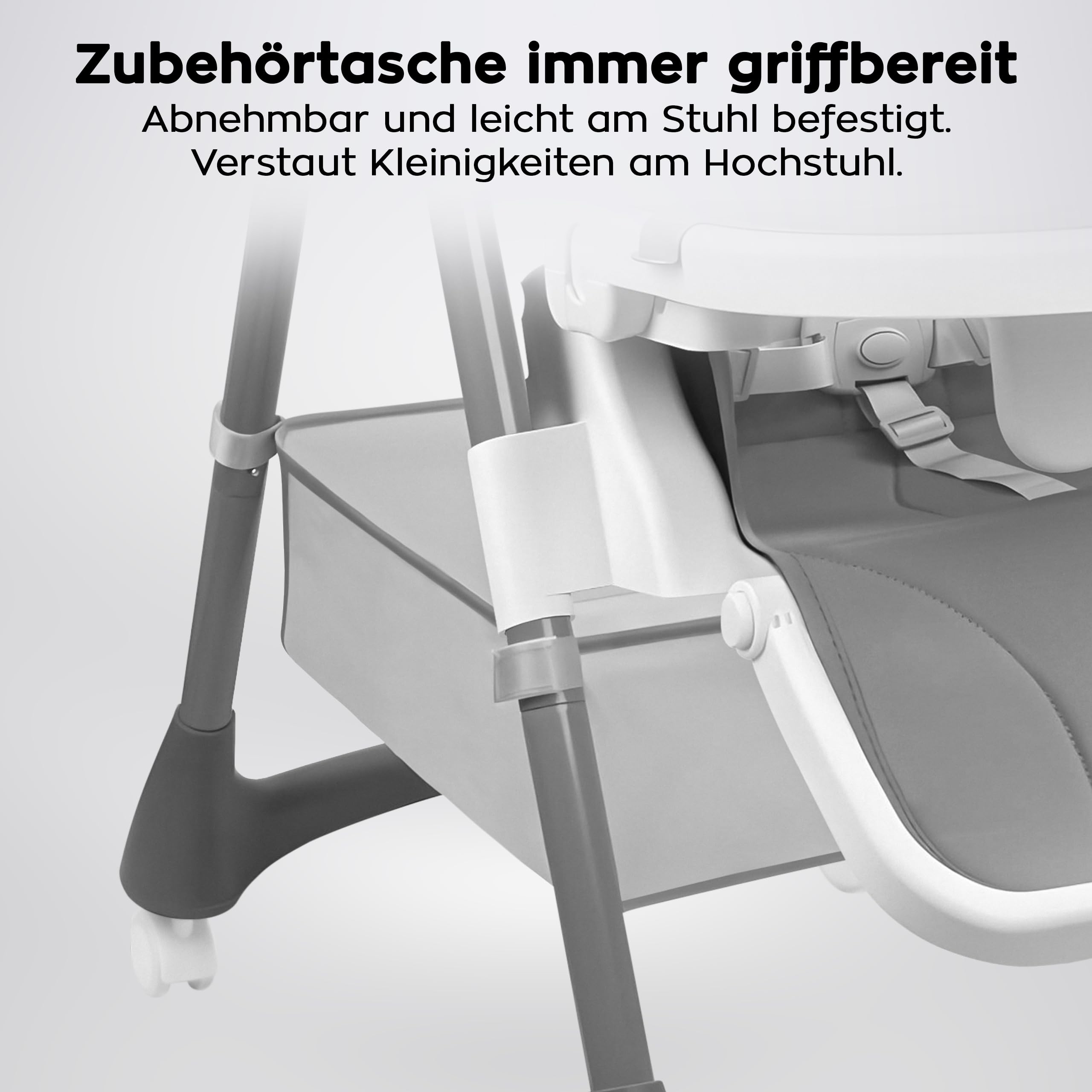 Tulano Morsel 30 Hochstuhl Baby, höhenverstellbar, klappbar, mit Tablett, 5-Punkt-Gurt, abnehmbares Tablett spülmaschinenfest, für Babys ab 6 Monate, Kinderhochstuhl Grau