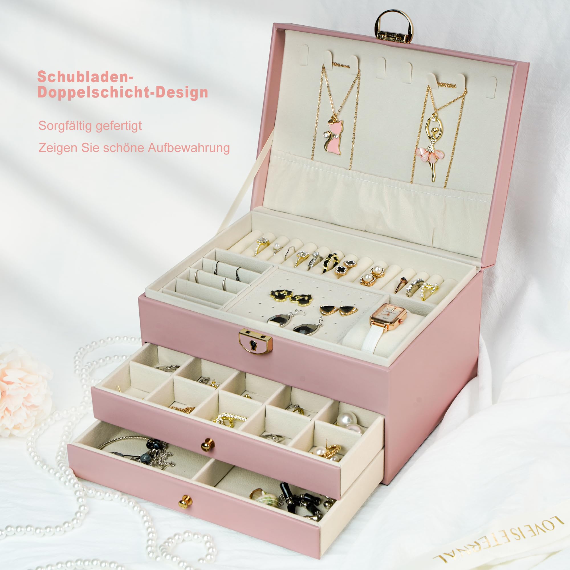 ADEL DREAM Portagioie a tre piani con design linear regalo di compleanno e festa per donne figlie e amici rosa