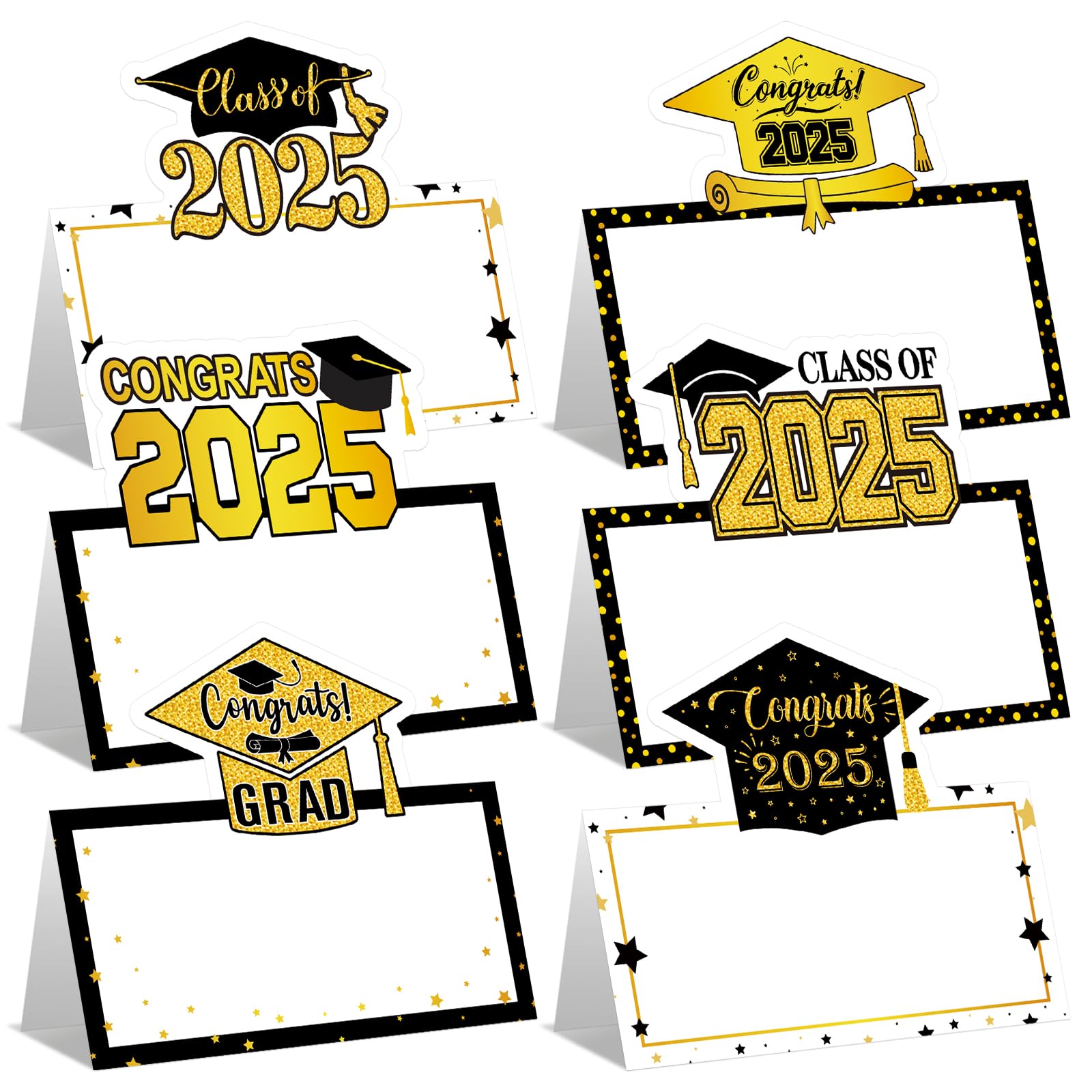 48 Pcs Graduation Place Cards 2025 Graduation Seating Name Tags Placecard Holders Food Label Name Tents for Graduation Dinner Party Table Supplies Decorations