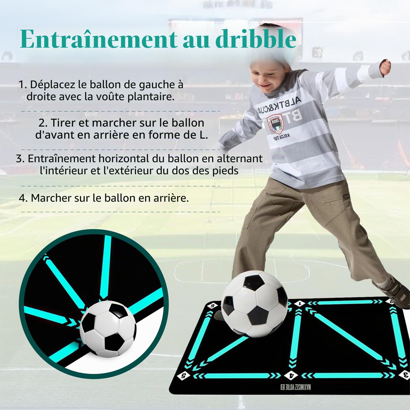 YAOZUP Tapis D’entraînement Football Antidérapant - 90x60cm, Pour Dribble Et Exercices De Pied (contrôle De Balle, Agilité)