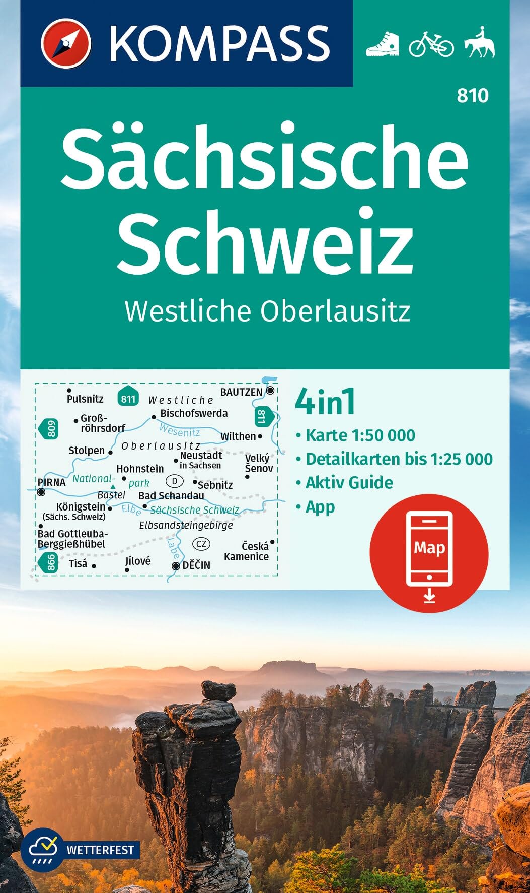 Sächsische Schweiz -Westl. Oberlausitz + Aktiv Guide (810): 4in1 Wanderkarte, mit Aktiv Guide und Detailkarten inklusive Karte zur offline Verwendung ... Fahrradfahren. Skitouren. Langlaufen.