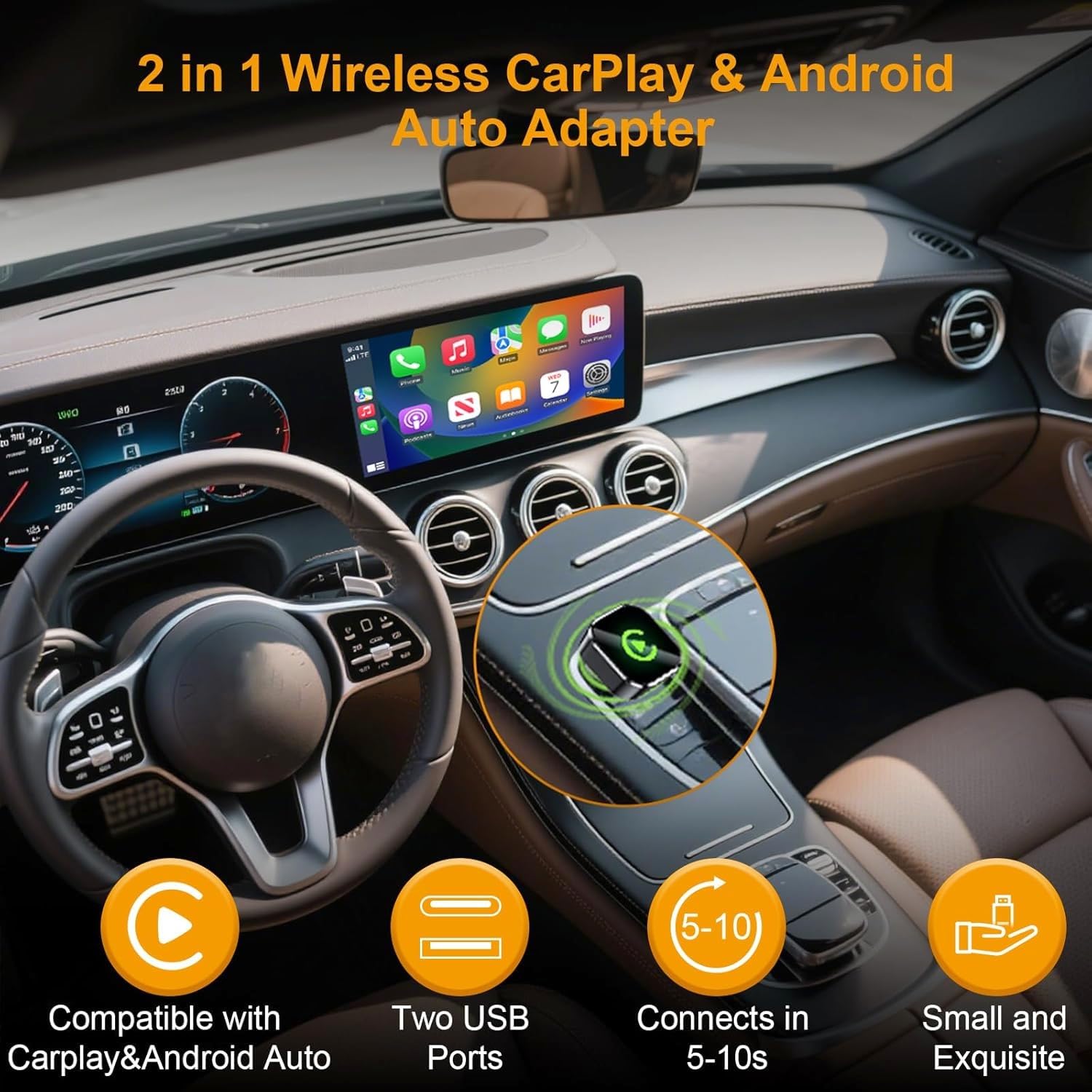 CarPlay Adaptador Inalámbrico para Nissan X-Trail 5-Seats 2017 2018 2019 2020, CarPlay Cableado a Inalámbrico Plug&Play Conexión Estable sin Demoras,Black
