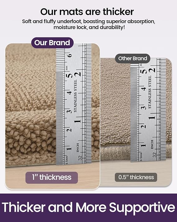DEXI Memory Foam Bath Mat 24x17, Thick Chenille Bathroom Rug, Beige