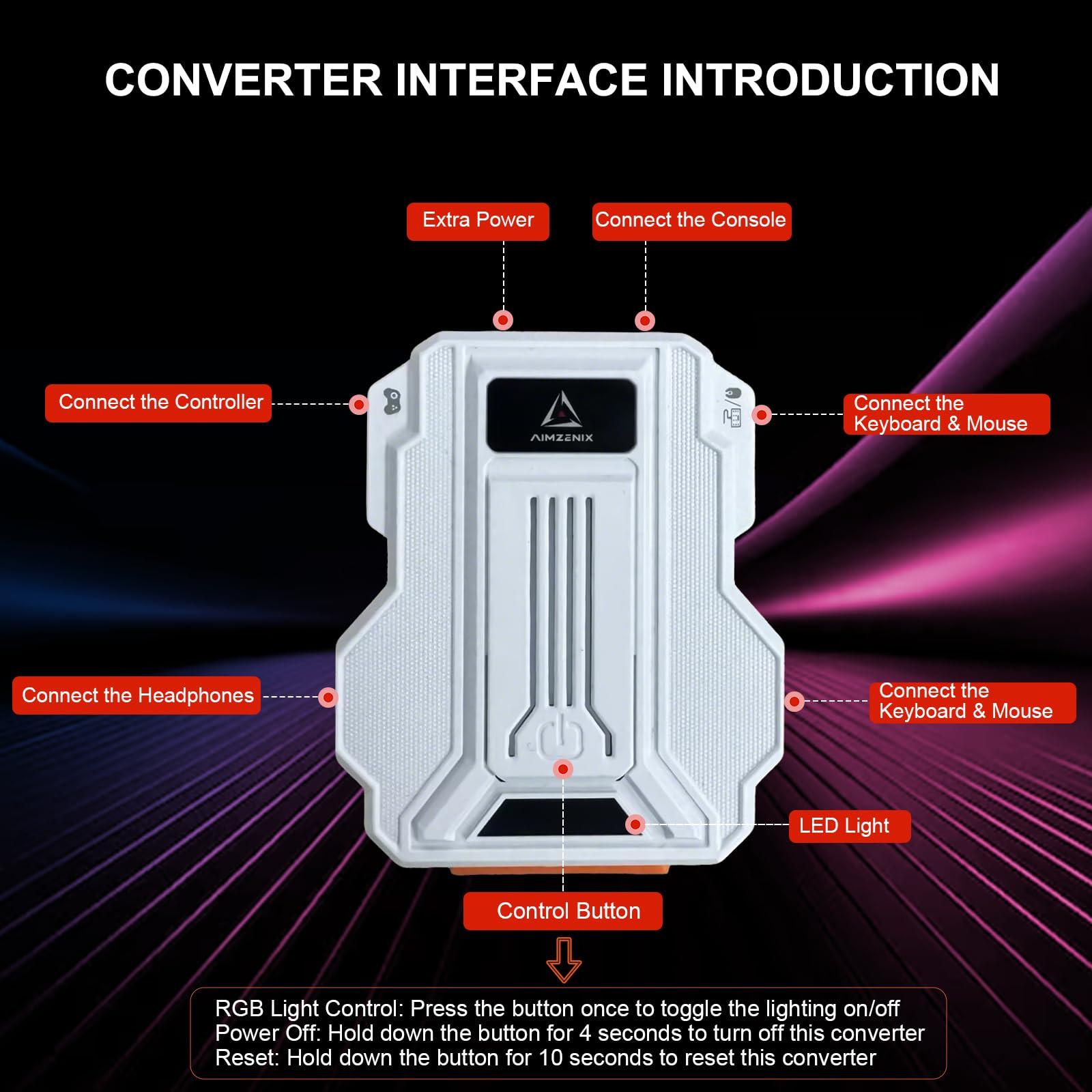 Adattatore tastiera e mouse per Nintendo Switch 2 e Switch, Xbox Series X/S, Xbox One/360, PS3/PS4, convertitore console con jack audio da 3,5 mm, luce RGB, supporto app personalizzata, sensibilità