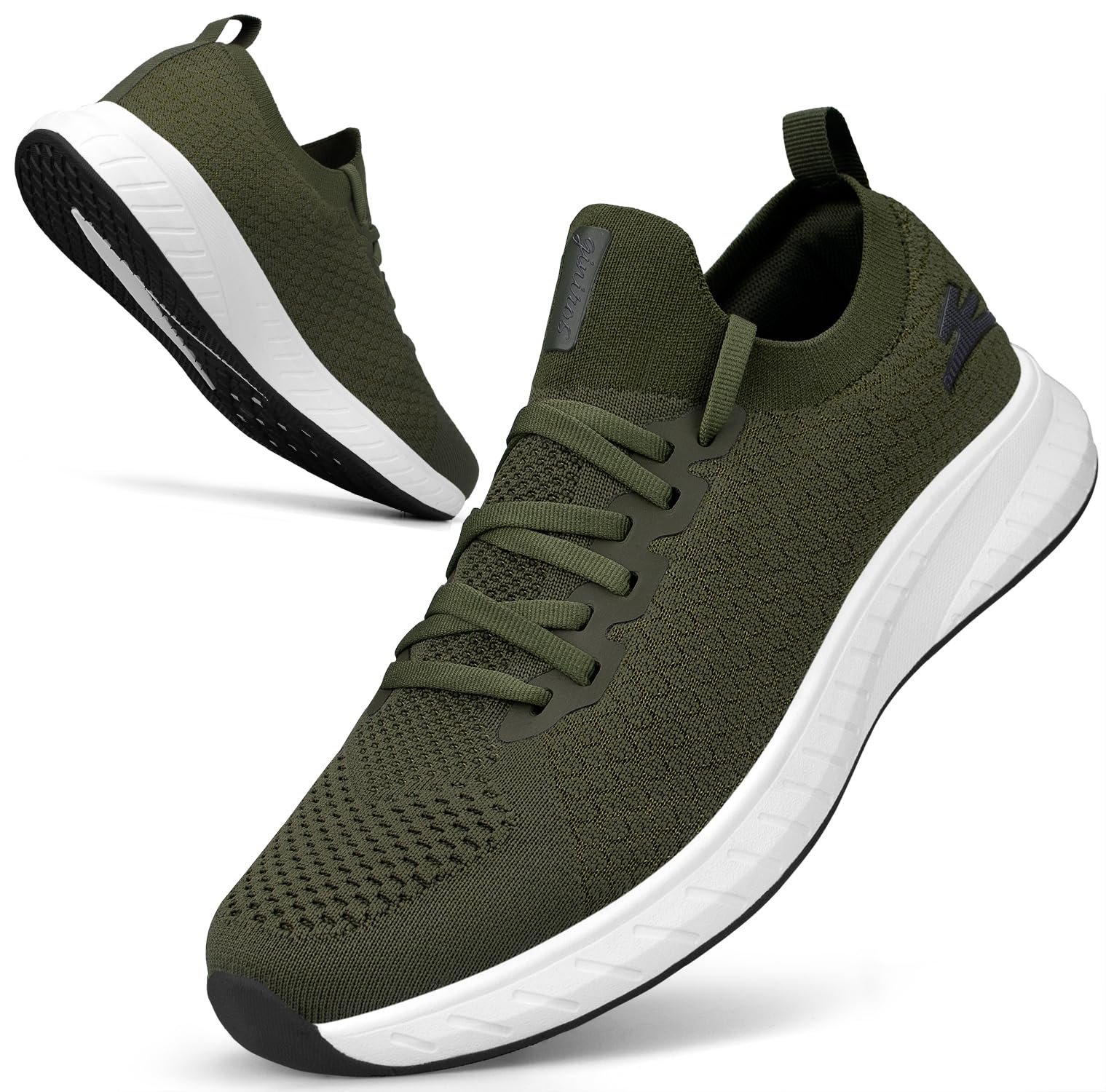 Puweco Mens Slip on Lightweight Walking Shoes Non Slip Breathable Running Shoes Comfort Tennis Workout Gym Sneakers with Shoelace