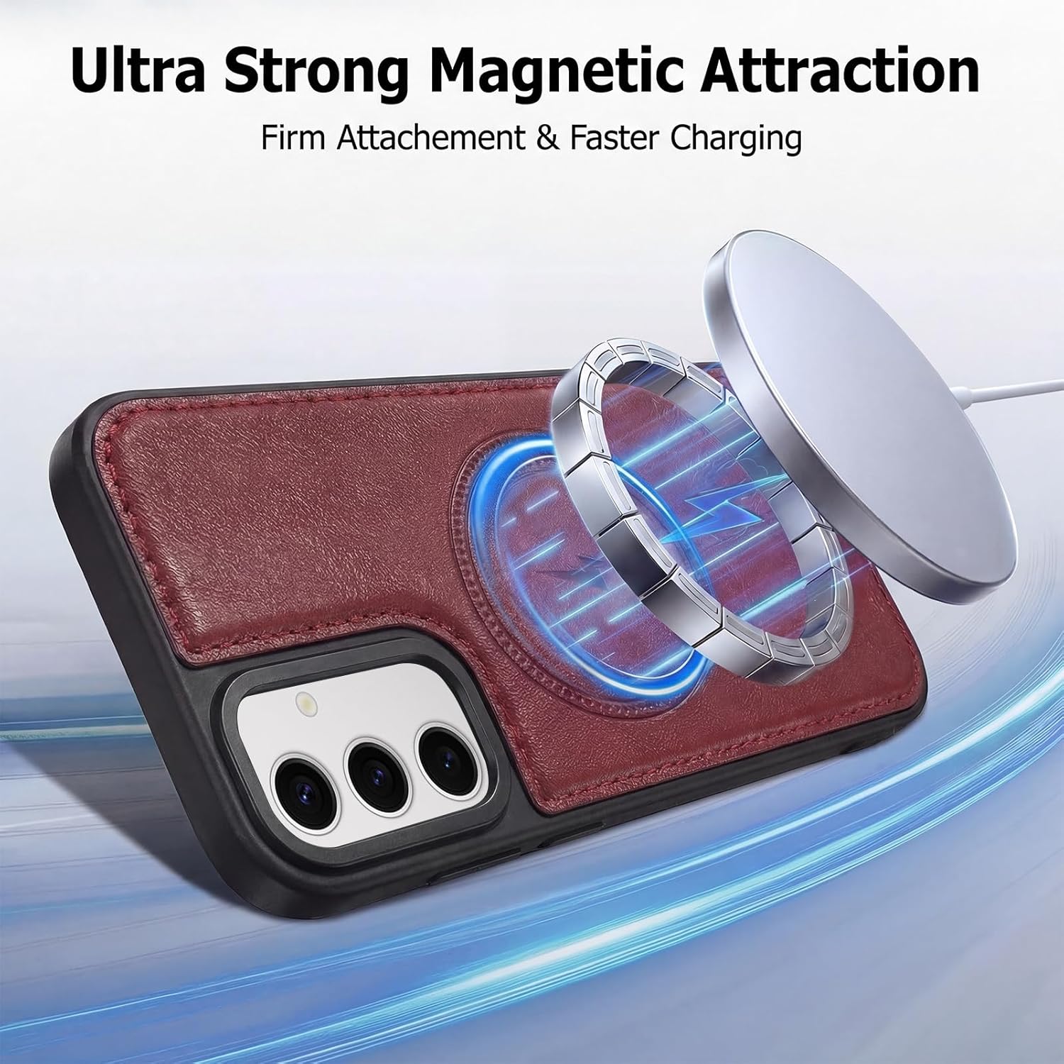Compatible with Magsafe 3 in 1 Detachable Samsung Galaxy S25/S24 Wallet Case with Card Holder, PU Leather Handbag Phone Purse with Zipper, RFID Blocking Strap Lanyard Kickstand Magnetic Phone Cover