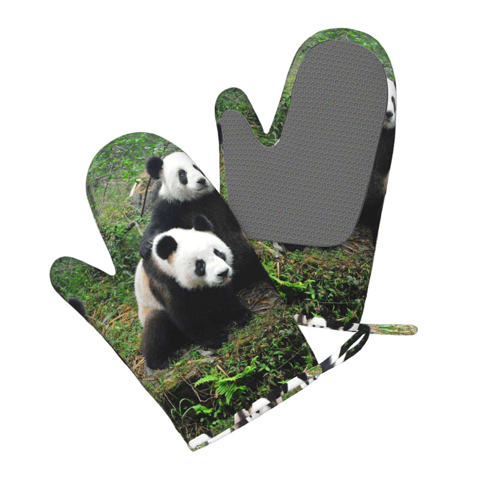 Aqrjlpo Women's Cute Panda Silicone Oven Mitts Set 2Pcs, Printed Heat Resistant Non-Slip Silicone Oven Gloves For Kitchen Cooking Baking Microwave
