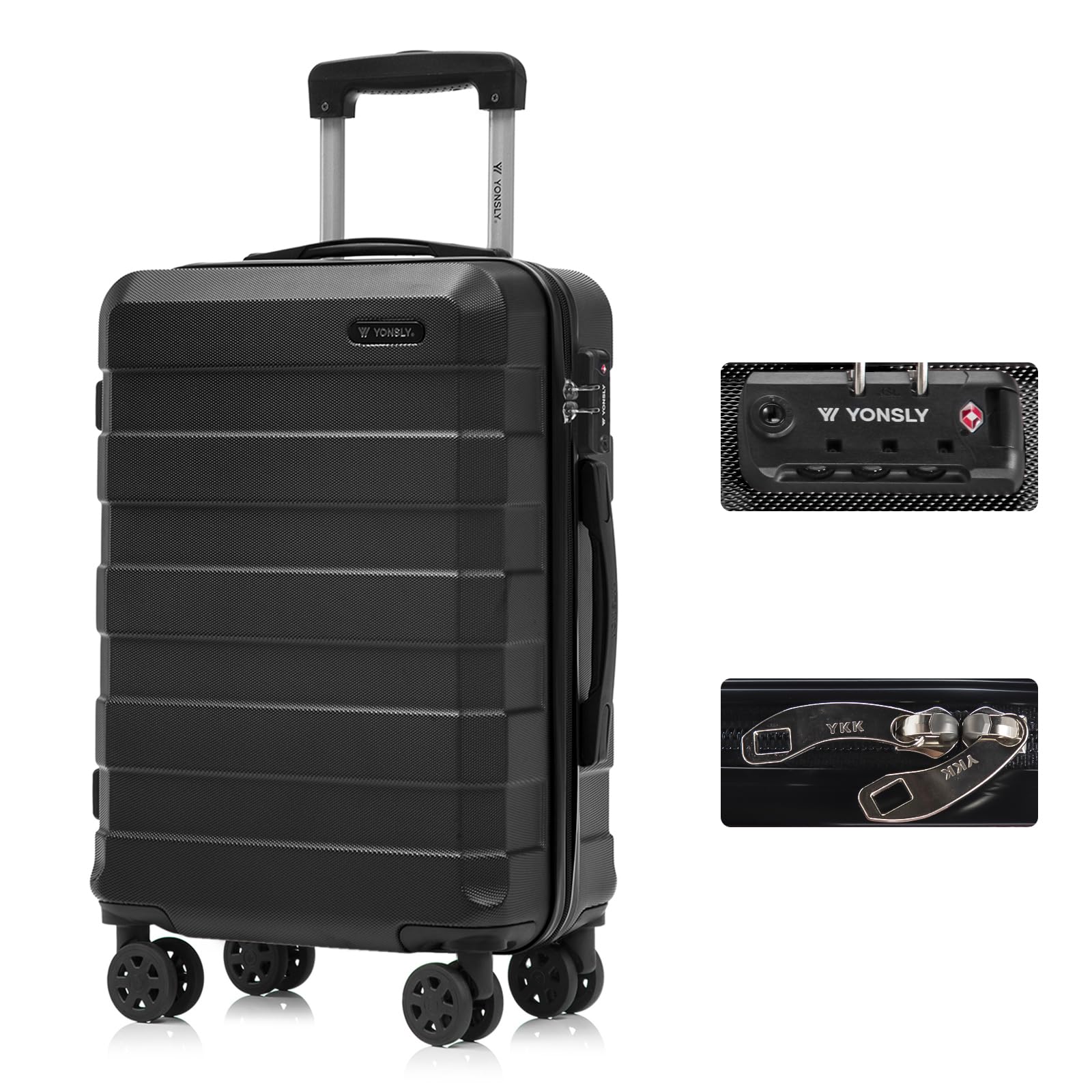 yonsly Koffer Suitcase, Trolley Reisekoffer, Rollkoffer Handgepäck mit 4 Rollen 360°, ABS Hartschalen, Sicherheitsschloss, Weicher Gummigriff, 210D-Futter