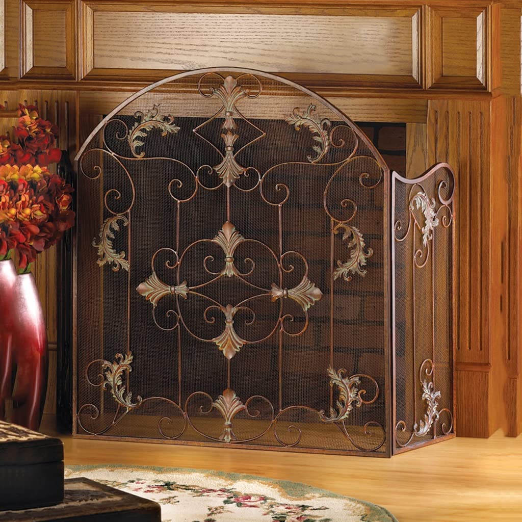 Salvachispas Chimenea País Retro Chimenea Screen Home Fire Guardrail Sala de Estar Hierro Forjado Hierro Incorporado Estufa incrustada Funda Chimenea Partición de la Cerca 27.5 × 31.5 Pulgadas