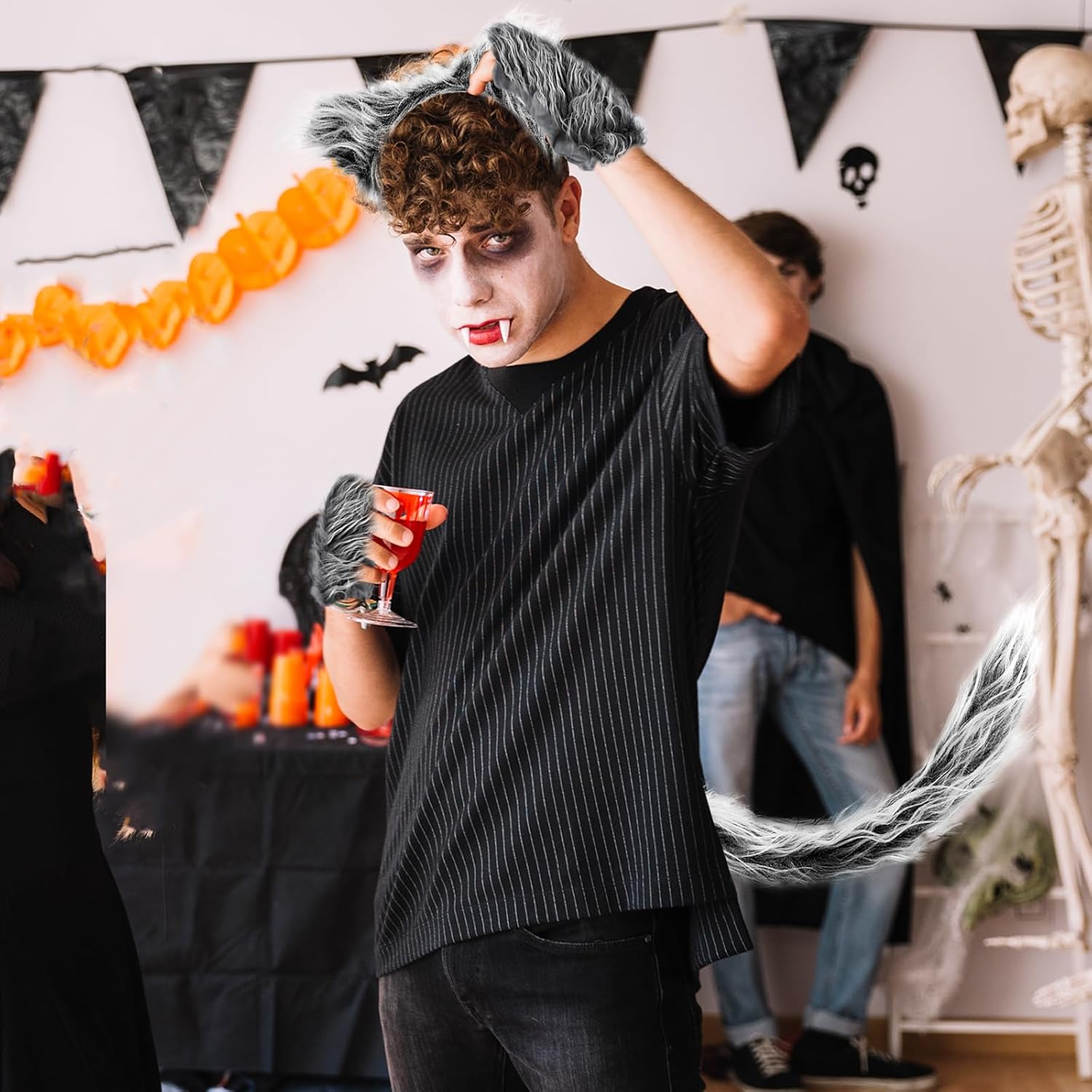 Beviliu Wolf Ears Grey, Wolf Headband Halloween, Wolf Fox Ears Headband Adult - Image 3