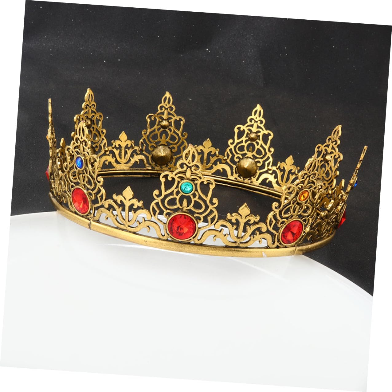Ipetboom Men’s Metal Hair Circlet Baroque Crown Red round Cosplay Costume Accessory for Birthday Party and Performance