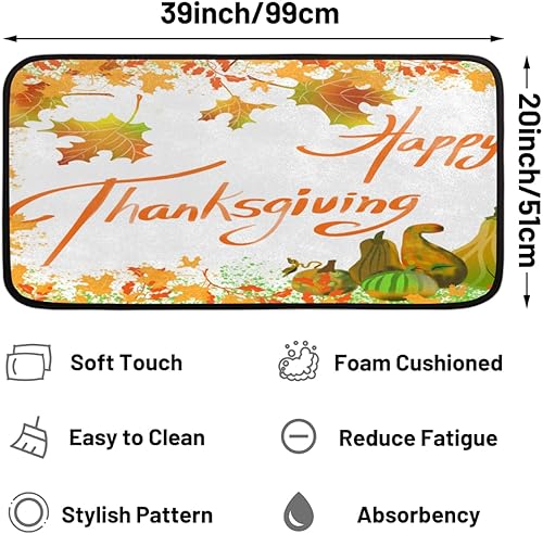 Miniatura 2 de Thanksgiving Maple Leaf Pumpkin Kitchen Rugs and Mats, Non Skid Absorbent Resist Dirt Kitchen Mat Runner Comfort Standing Floor Mat 39"x20" for