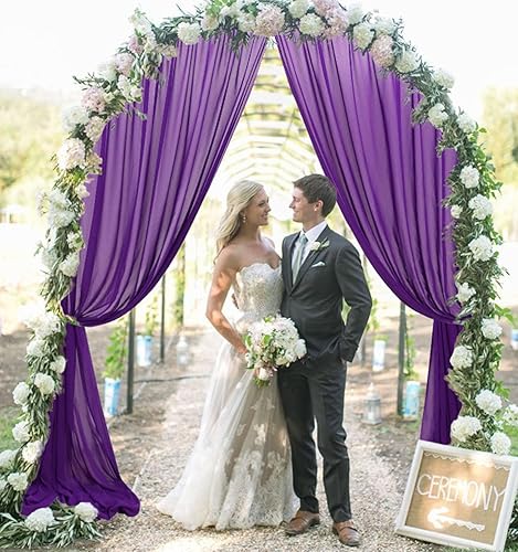 Miniatura 3 de MODFUNS Cortinas de gasa moradas de 10 pies, cortinas traslúcidas, 2 paneles de 29 x 120 pulgadas, cortinas de tela de gasa para boda, telón de