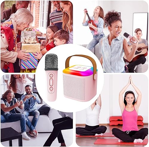 Miniatura 7 de Mini máquina de karaoke para niños y adultos, altavoz Bluetooth portátil con 1 micrófono inalámbrico de karaoke, juguetes musicales, regalos de