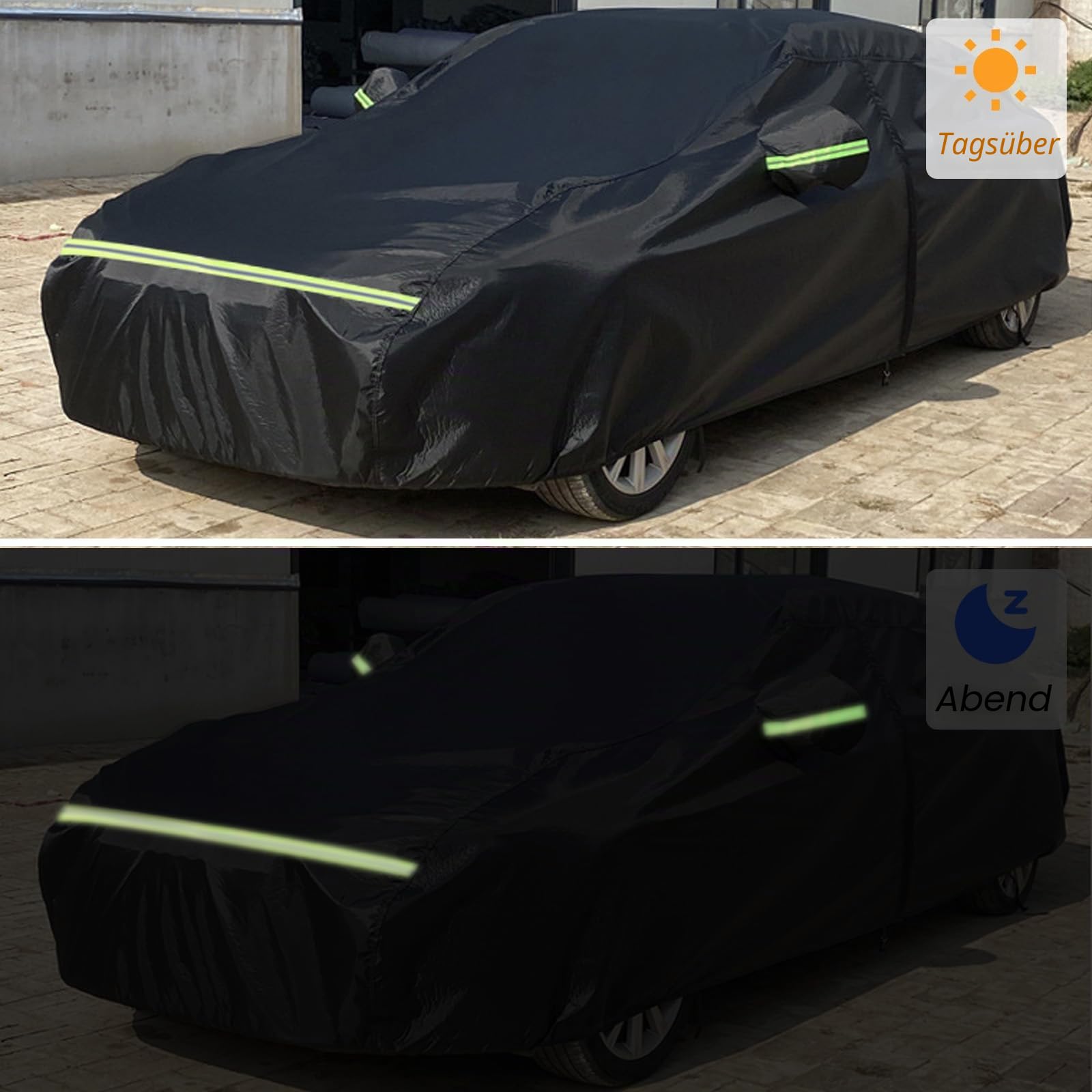 Autoabdeckung Vollgarage Ersatz für VW Beetle 1960-1980,Anti-Scratch Staub Wetterfeste UV Schutz Autoschutzhülle,Auto Abdeckplane mit Reißverschlus,Reflektierende Autoabdeckung(Schwarz)