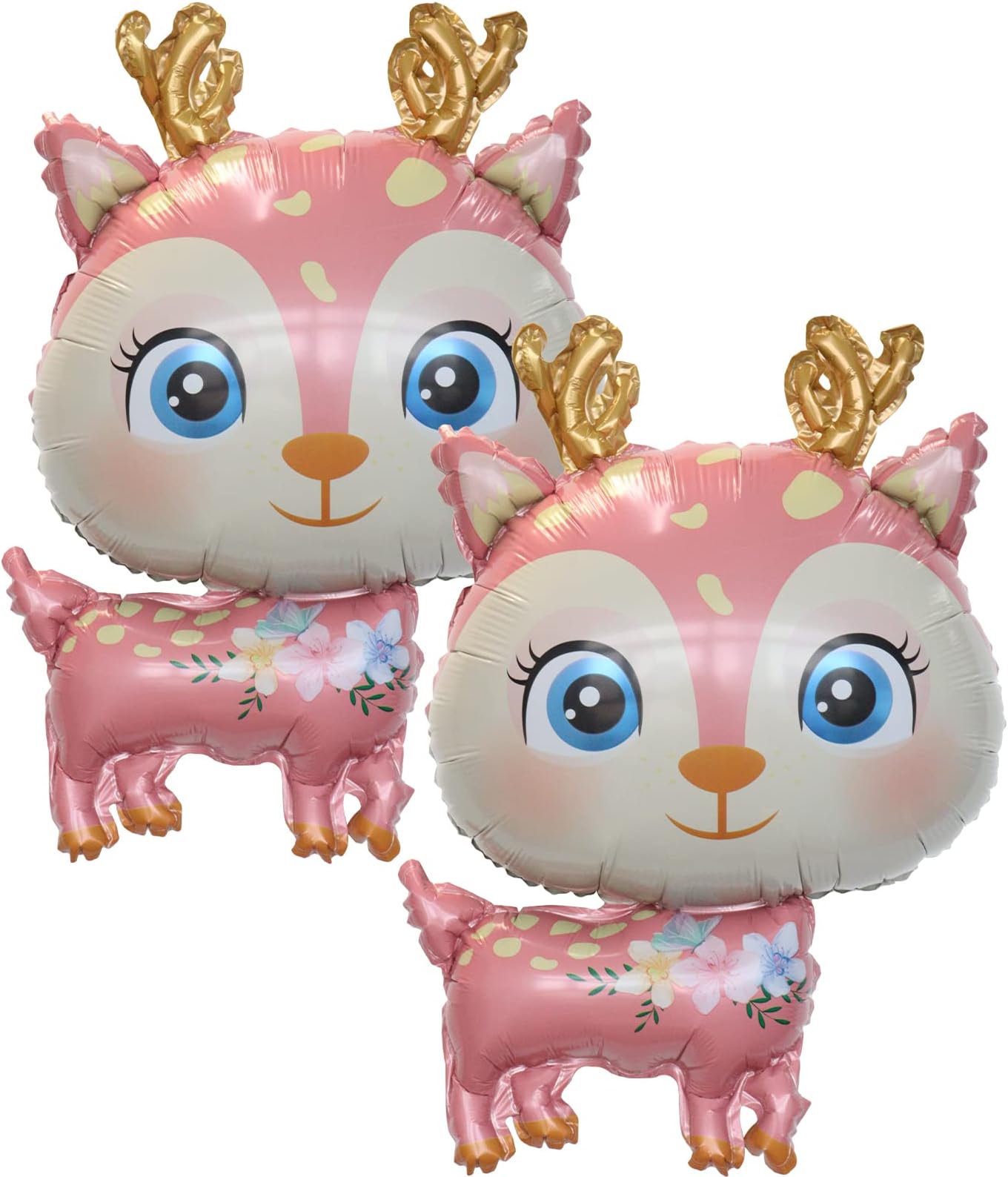 2pcs 26inch Pink Sika deer foil balloons.Jungle Safari Birthday Party Decorations.Safari animal balloons for Safari jungle wild one zoo birthday party decorations