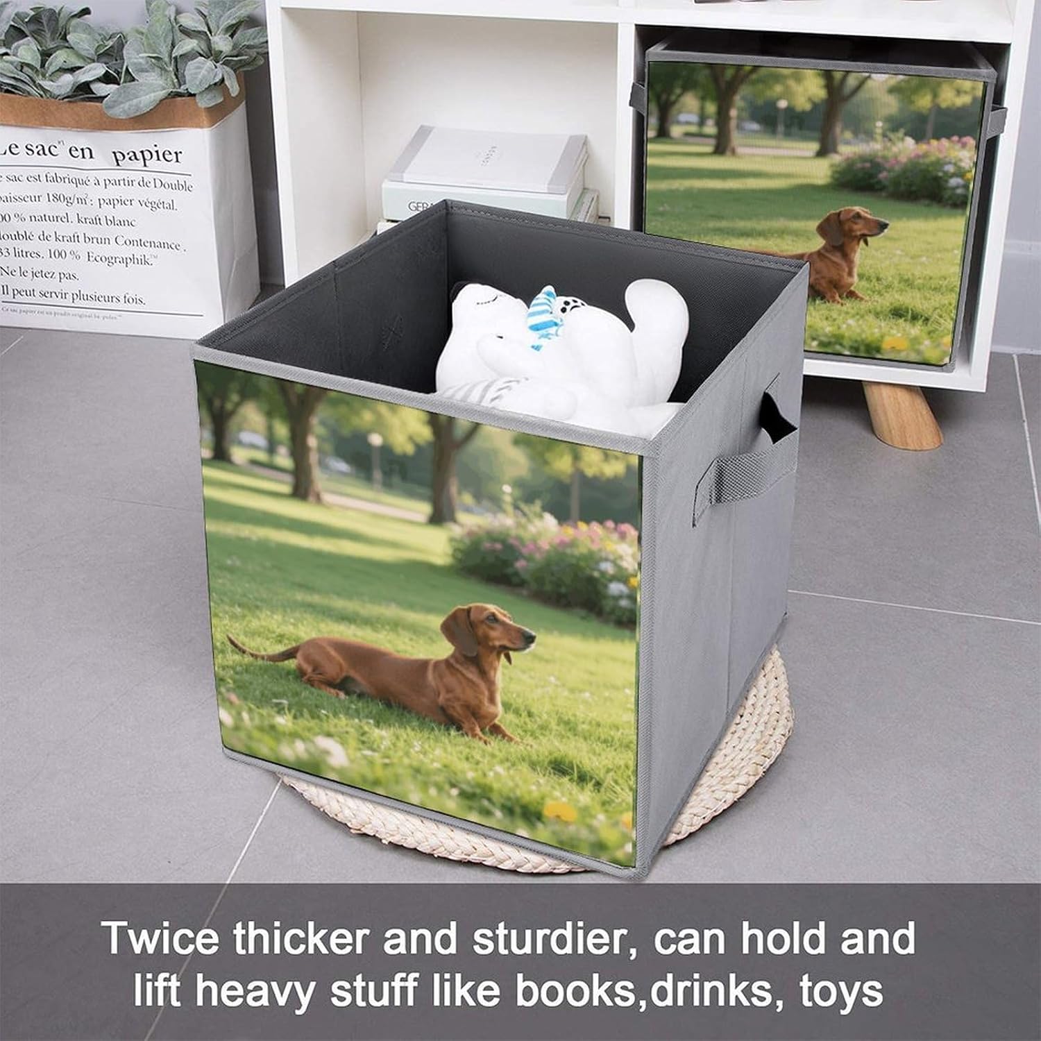 Dachshund Dog Storage Cubes Set of 6 Storage Bins with Handles Collapsible Storage Basket Fabric Storage Box for Shelves Large Closet Shelf Organizer for Organization 11 Inch