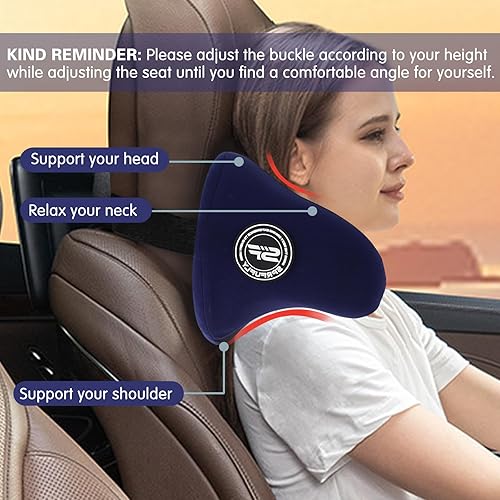 Miniatura 4 de SPRFUFLY Exclusive U-Shaped Car Headrest Pillow, Car Pillow for Driving Seat, Space Memory Foam & Removable Cover, Extreme Comfort Travel Car Azul