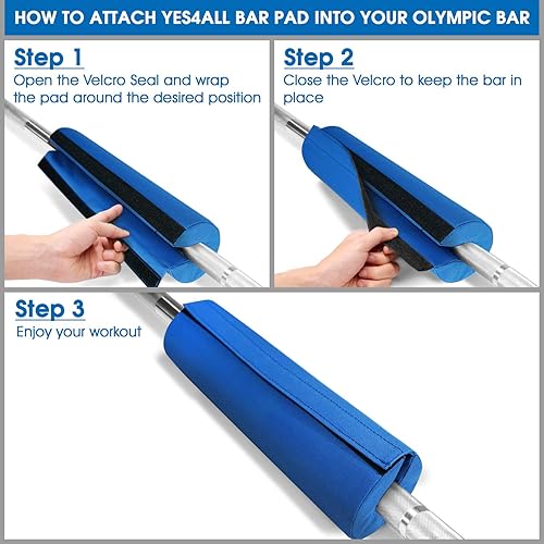 Vista 49 de Yes4All Ergonomic Foam Bar Pad, Olympic Barbell Squat & Neck Pad for Squats, Hip Thrusts & Weight Lifting Bar Nuevo Negro,Negro,Azul,New