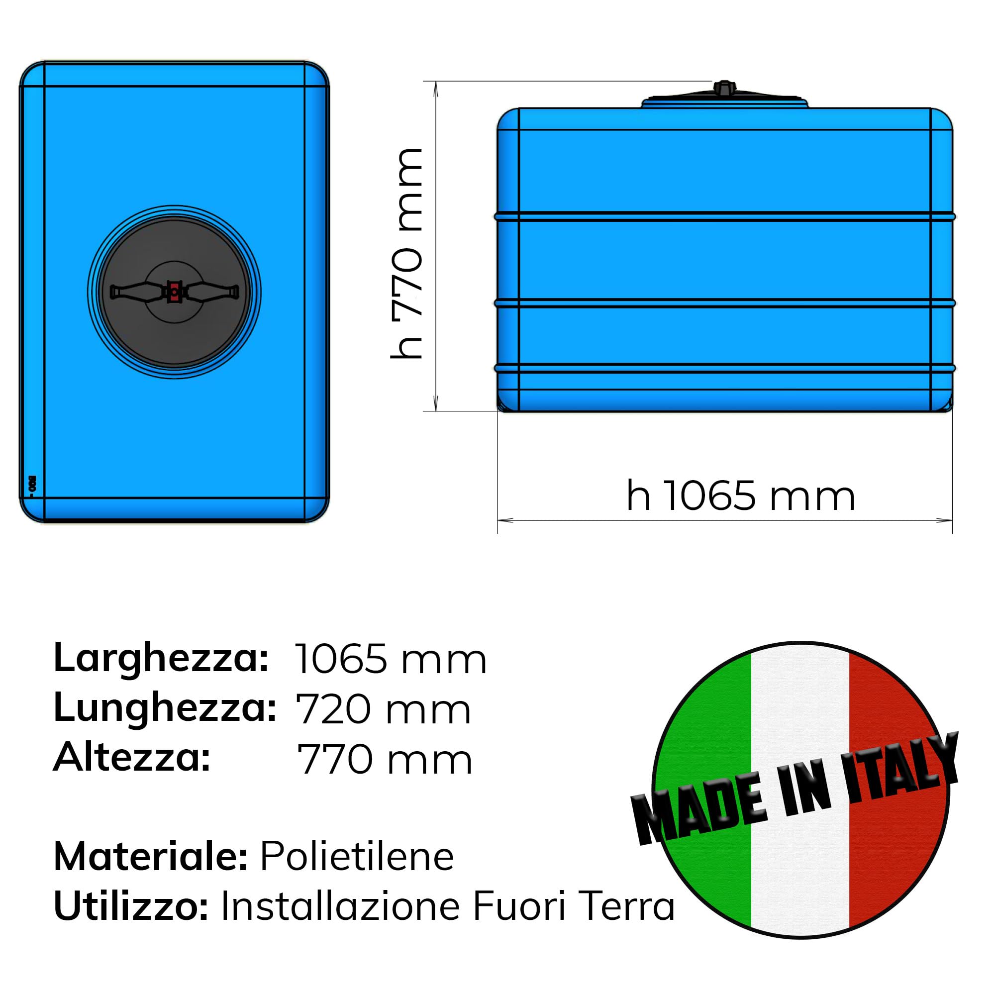ESTO Serbatoio Acqua Potabile 100L Quadrato - 200L, 300L Rettangolare Polietilene Per Raccolta Acqua, Cisterna Esterno Blu, per Utilizzo Fuori Terra 500 LT