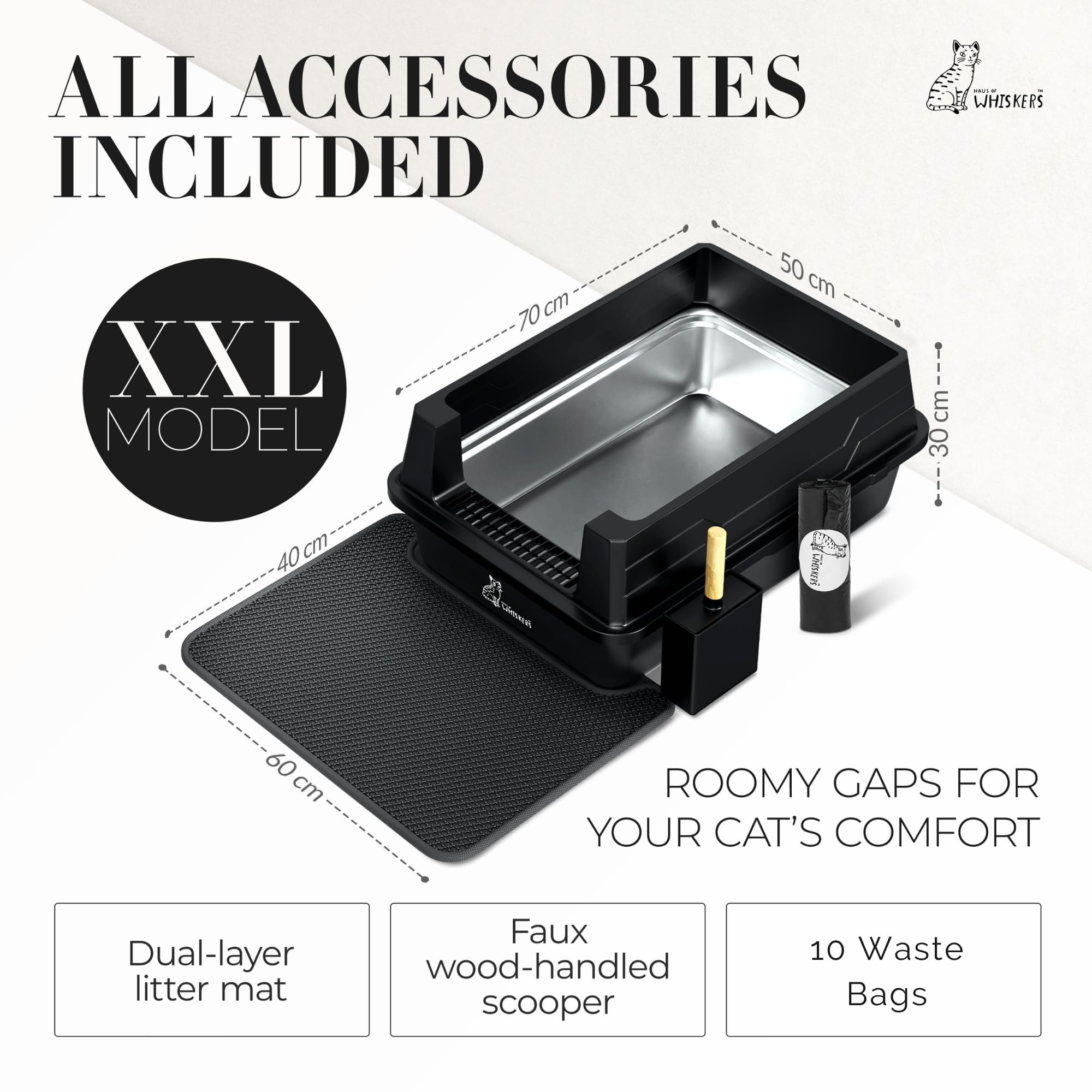 XXXL Stainless Steel Cat Litter Box High Sided 28"x20" - Extra Large Metal Litter Pan for Big Cats - Upgraded Anti-Leak Buckle, Mat, Step Pedal, Scoop & Waste Bags - Odor Control Easy Clean Non-Stick - image 3