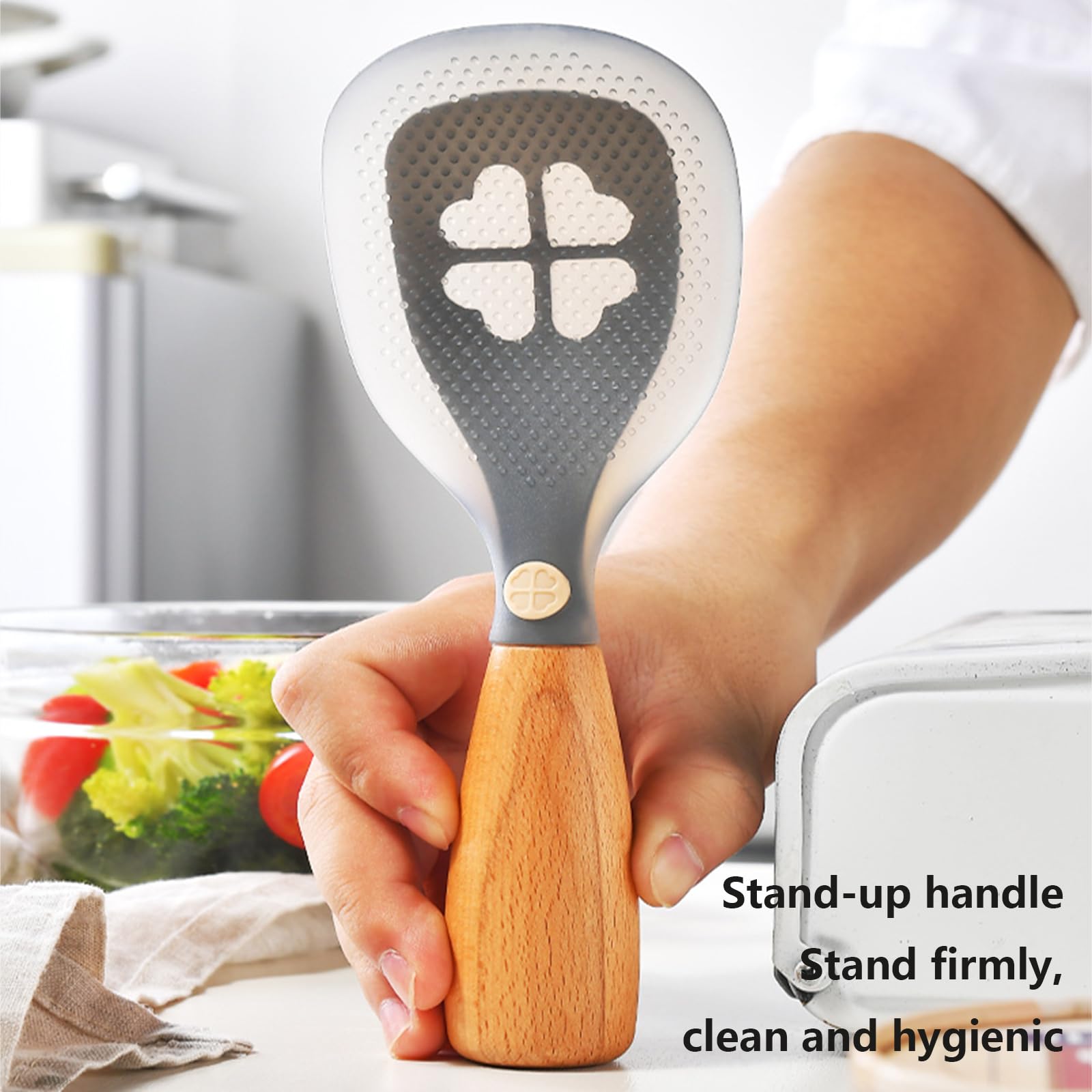 Ensemble d'ustensiles de cuisine en silicone, 3 ustensiles de cuisine antiadhésifs avec poignées en bois, résistant à la chaleur, passe au lave-vaisselle, spatule, cuillère à soupe, cuillère à riz