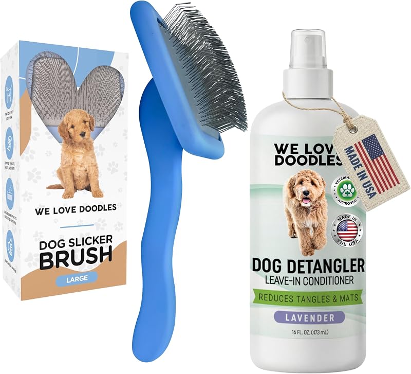 Large Slicker Brush & Lavender Detangler Spray Pack, Dog Grooming at Home