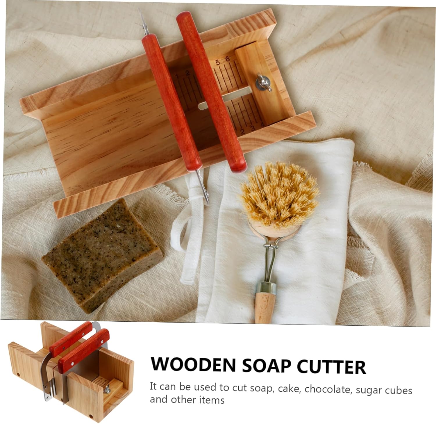 1Set Wooden Soap Cutter with Wavy Straight Cutters Handmade Soap Cutting Tool for Sized Soap Cake and Sugar Cubes for Crafting