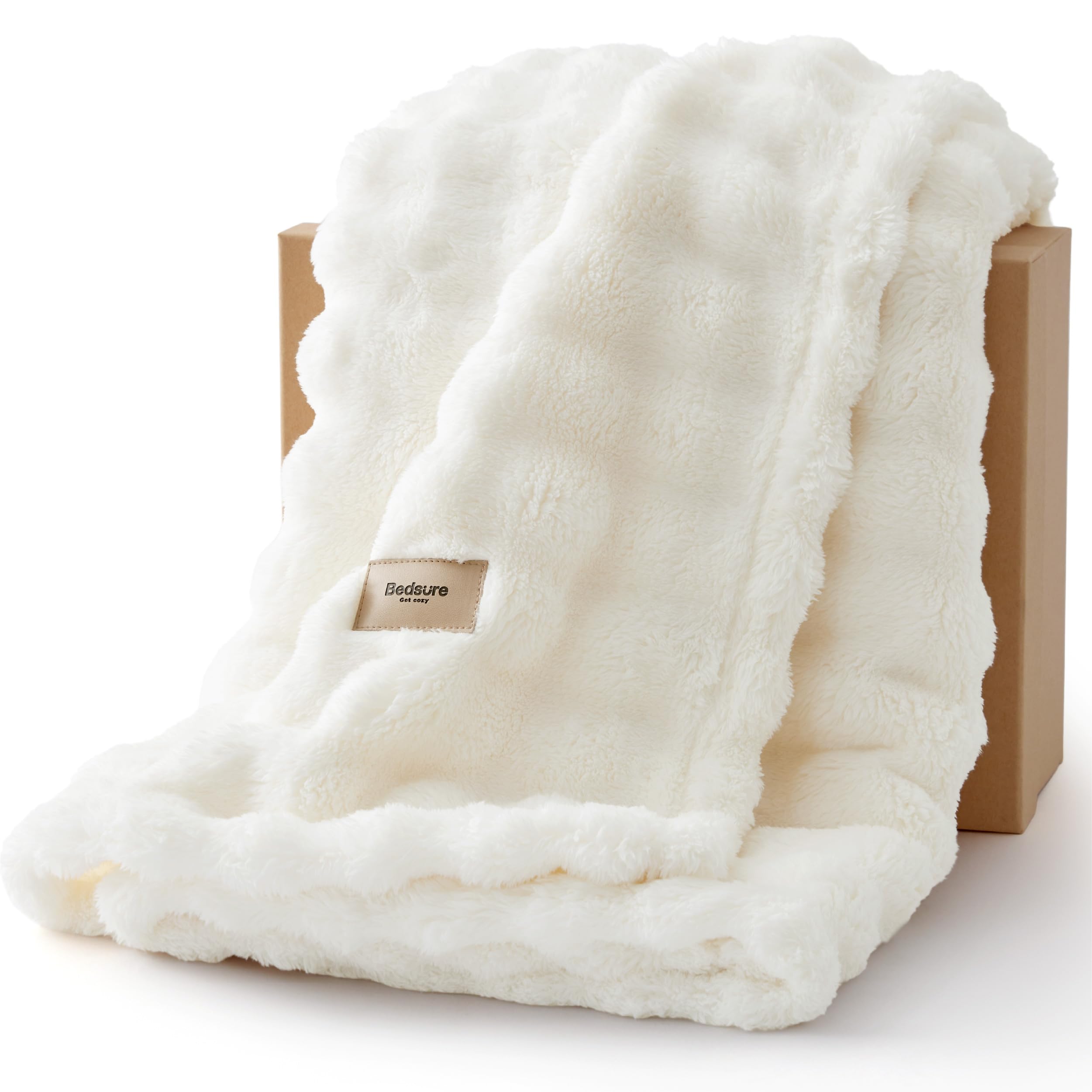 Photo 1 of Bedsure 3D Fleece Bubble Blanket for Couch - GentleSoft White Spring Throw Blanket for Sofa Bed Room Decor - Luxury Soft Cozy Blanket Mothers Gifts Day for Women, Lightweight, Off White, 50"×60"