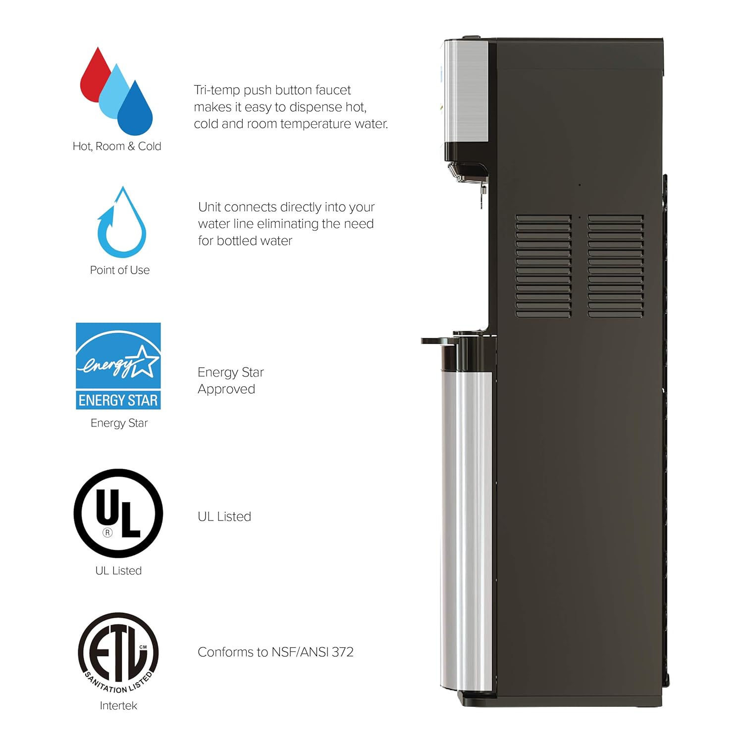 Brio Self Cleaning Bottleless Water Cooler Dispenser with Filtration - Hot Cold and Room Temperature Water. 2 Free Extra Replacement Filters Included - UL/Energy Star Approved: Tools & Home Improvement