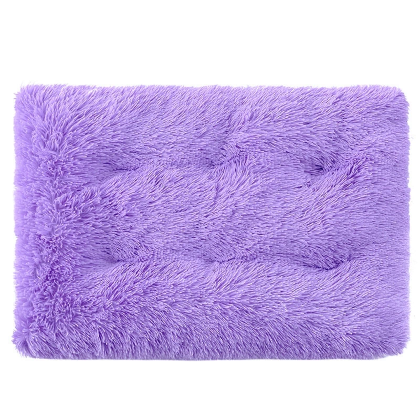 Mateju Plush Pet Bed Rectangle, Fluffy Pet Cushion Thick Warm Soft Plush Dog Cat Bed for Indoor Calming Puppy Kitten Petbed with Non Slip Bottom for Small Medium (Purple,M 65x50cm)