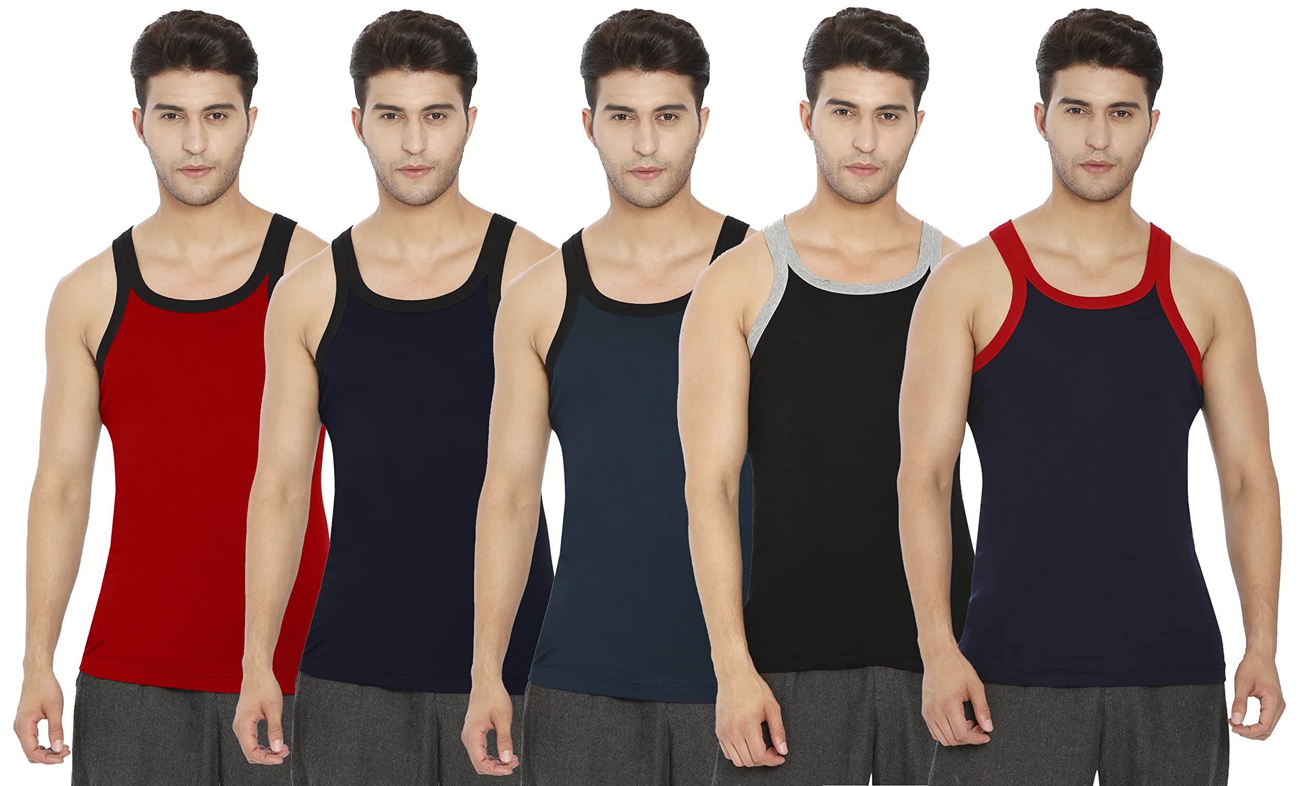 lux cozi Men's Cotton Vest Assorted Pack of 5-picture-14