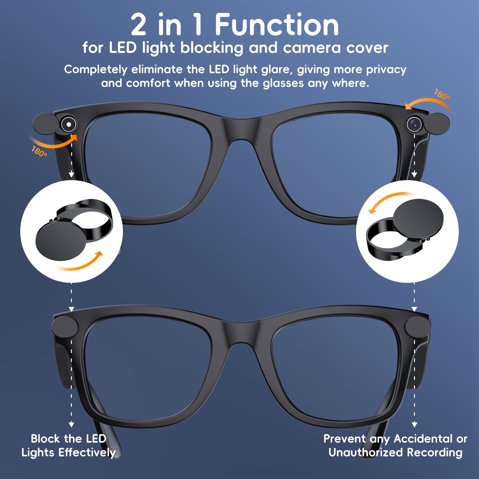 4 Pcs 180° Rotating Privacy LED Light Blocking Cover for Ray-Ban Meta Wayfarer/Skyler/Headliner (Gen 2) & Oakley Meta HSTN Smart Glasses Accessories, Reusable Blackout Webcam Covers - 4