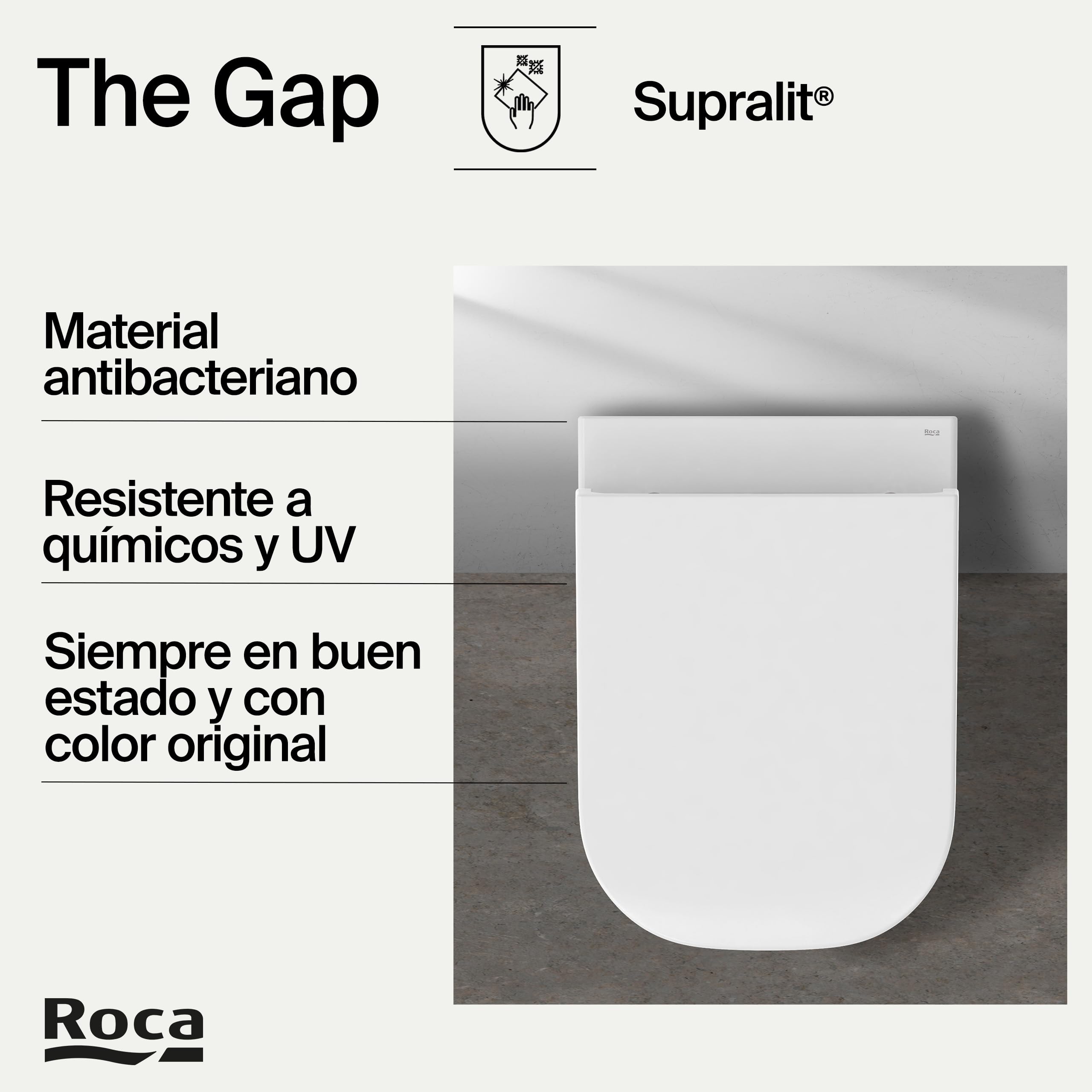Roca The Gap - Tapa y asiento de Supralit para inodoro de tanque bajo, tapadera de WC original con ajuste perfecto, recambio de tapa de váter resistente, blanco, A80147000B