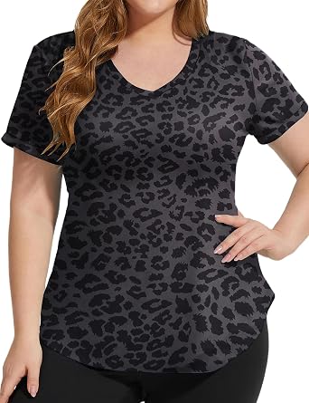 FOREYOND Plus Size Workout Tops for Women T Shirts Loose Fit V Neck Clothing Yoga Casual Summer
