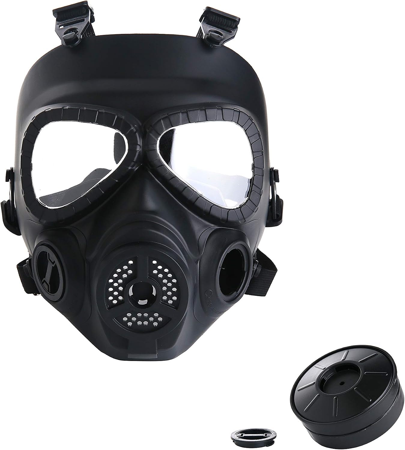 VILONG M04 Airsoft Tactical Protective Mask, Full Face Eye Protection Skull Dummy Game Mask with Dual Filter Fans Adjustable Strap for BB Gun CS Cosplay Costume Halloween Masquerade (Black)