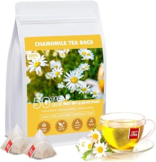 Chamomile Tea Bags, 100% Natural Dried Chamomile Tea Flowers Loose Leaf Premium Herbal Tea No Sugar/Gluten, Caffeine Free-50 Count (Pack of 1)