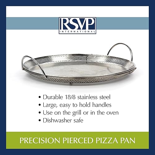 Miniatura 6 de RSVP International Endurance - Sartén para pizza perforada de precisión de acero inoxidable, 11.5 pulgadas, uso en parrilla u horno, corteza marrón