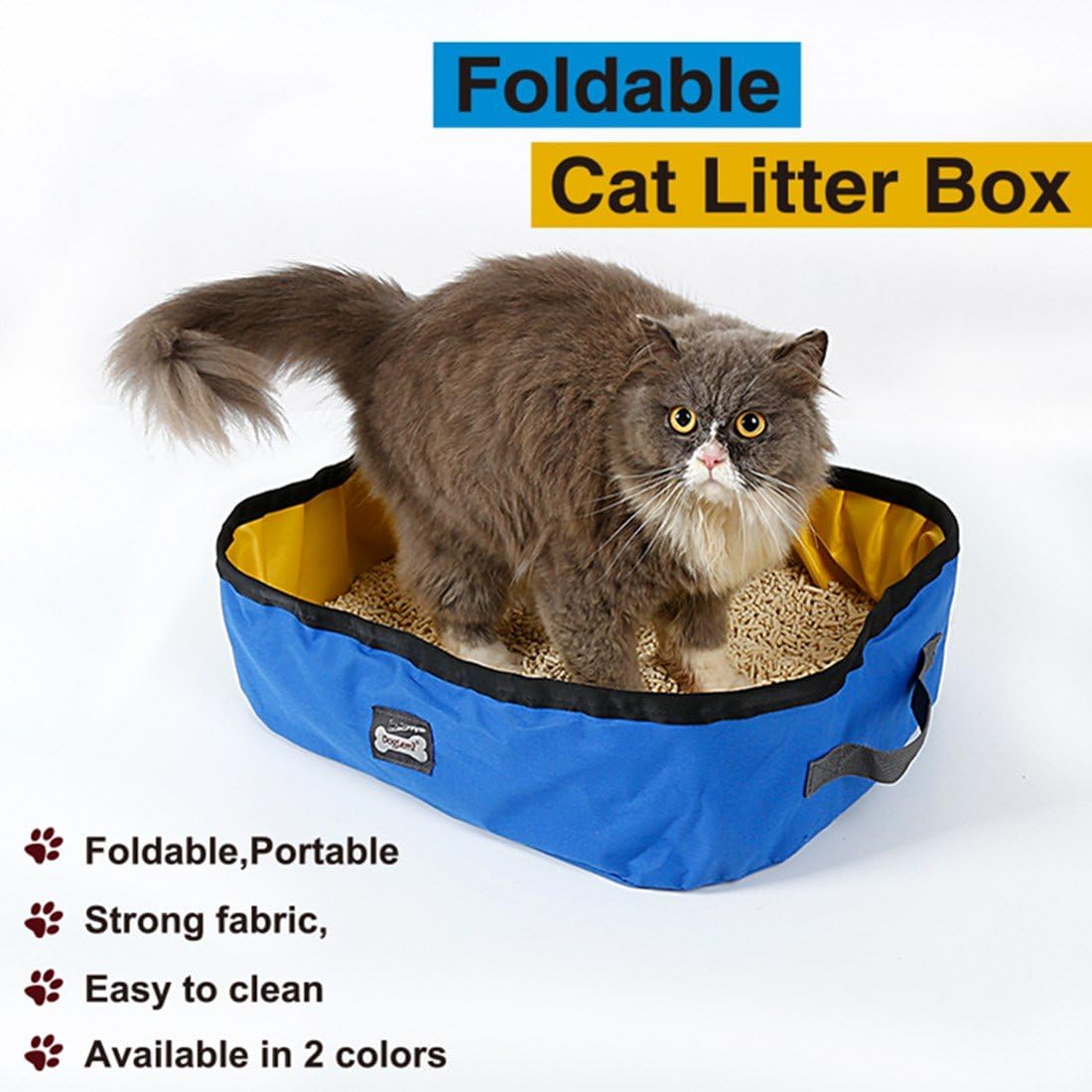 PINJUM Cat Litter Box Soft Foldable Waterproof Pet Kitty Cat Litter Pan Portable for Travel Easy to Clean Blue